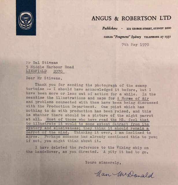 Figure 3: Letter to Dal Stivens from his publisher Angus & Robertson, courtesy of the National Library (McDonald).